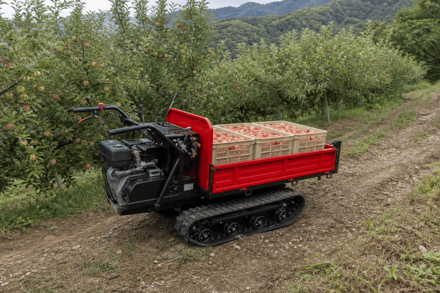 Harvest Transport in Mountain Orchards — Tracked Transporters